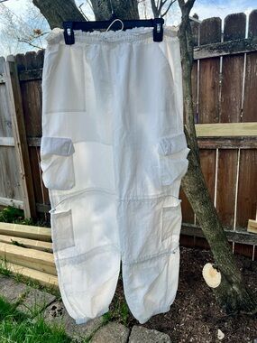 Vintage white cargo pant sheer parachute waist L 90’s y2k Britney free-rise